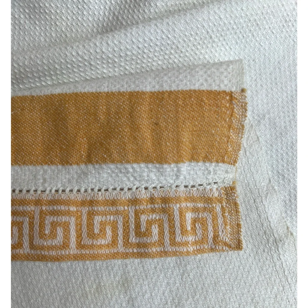 Vintage Embroidered Handtowel Yellow White Cotton 24 x 12.5 Kitchen Linen Floral